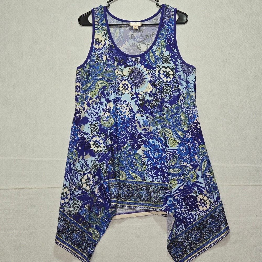 ECI New York Women Blue Floral Paisley Print Sleeveless Tunic Top  Size L